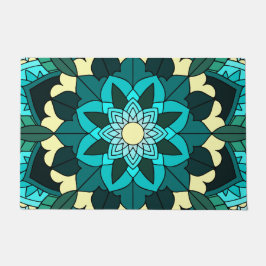 Mandala Pattern 02 in aqua door Mat