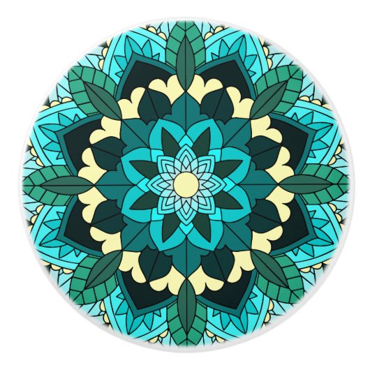 Mandala Pattern 02 in aqua Keramische Knop (Voorkant)