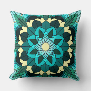 Mandala Pattern 02 in aqua Kussen