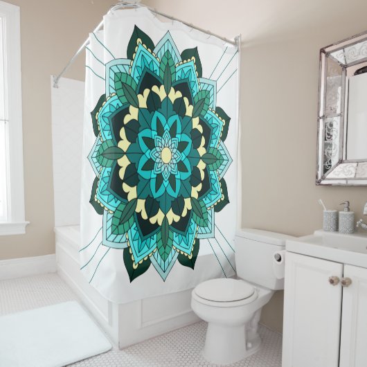 Mandala Pattern 02 in aqua Shower Curtain Douchegordijn (In situ)