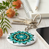 Mandala Pattern 02 in aqua Sleutelhanger (Zijkant)