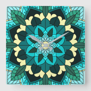 Mandala Pattern 02 in aqua Square Wall Clock Vierkante Klok