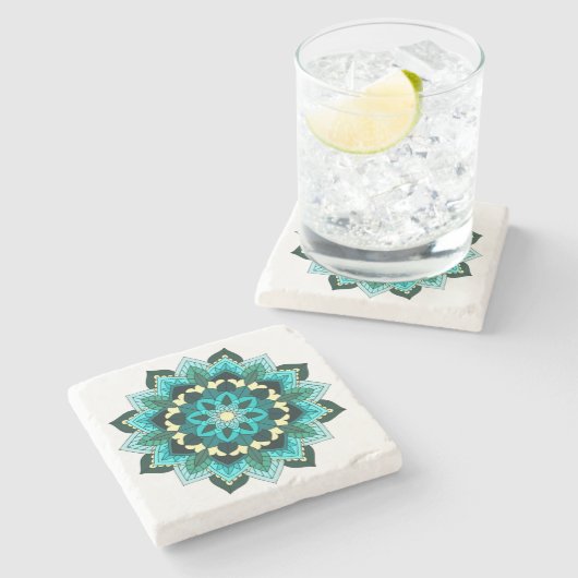Mandala Pattern 02 in aqua Stenen Onderzetter (Zijkant)