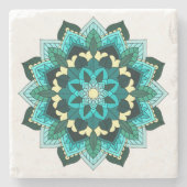 Mandala Pattern 02 in aqua Stenen Onderzetter (Voorkant)