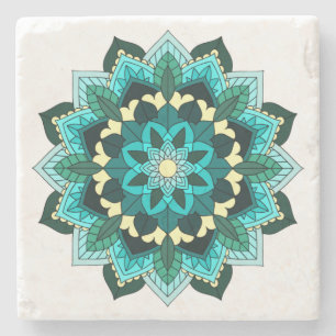 Mandala Pattern 02 in aqua Stenen Onderzetter