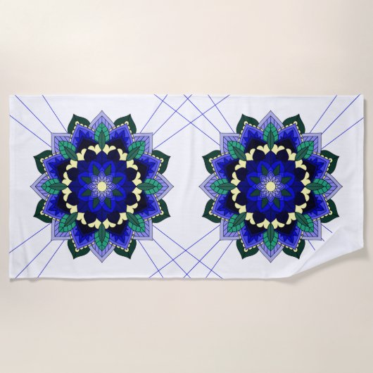Mandala Pattern 02 in dark blue Beach Towel Strandlaken (Voorkant)