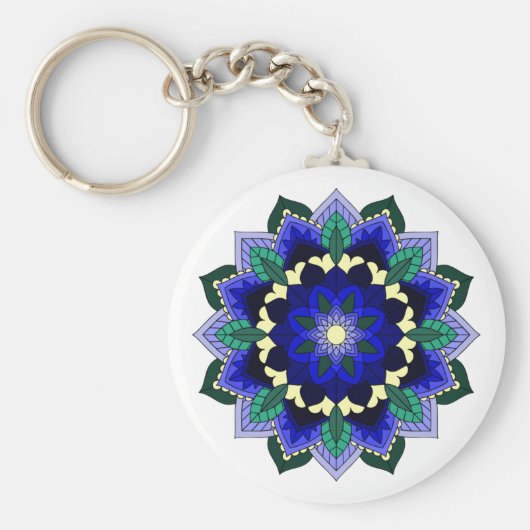 Mandala Pattern 02 in dark blue Button Key Ring Sleutelhanger (Voorkant)