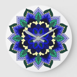 Mandala Pattern 02 in dark blue Large Clock Grote Klok