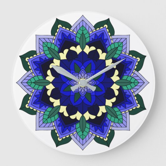 Mandala Pattern 02 in dark blue Large Clock Grote Klok (Voorkant)