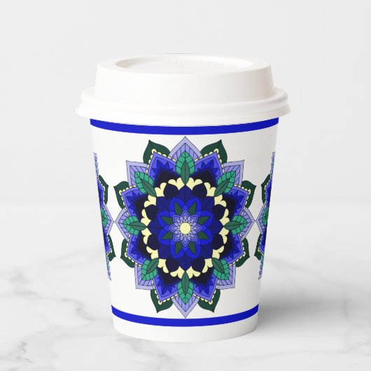 Mandala Pattern 02 in dark blue Paper Cups Papieren Bekers (Links)