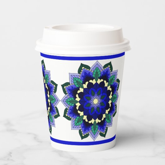 Mandala Pattern 02 in dark blue Paper Cups Papieren Bekers (Achterkant)
