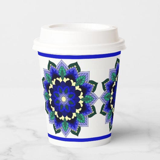 Mandala Pattern 02 in dark blue Paper Cups Papieren Bekers (Voorkant)