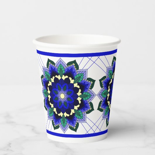 Mandala Pattern 02 in dark blue Paper Cups Papieren Bekers (Voorkant)