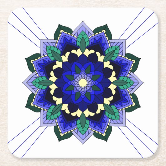 Mandala Pattern 02 in dark blue Square Paper Coast Kartonnen Onderzetters (Voorkant)