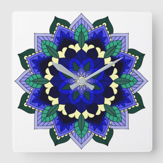 Mandala Pattern 02 in dark blue Square Wall Clock Vierkante Klok (Voorkant)