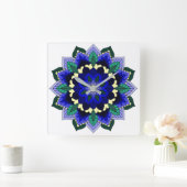 Mandala Pattern 02 in dark blue Square Wall Clock Vierkante Klok (Huis)
