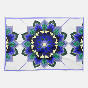 Mandala Pattern 02 in dark blue Tea Towel Theedoek