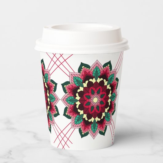 Mandala Pattern 02 in deep - roze Paper cup Papieren Bekers (Achterkant)