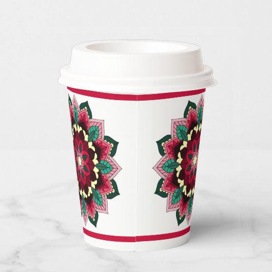 Mandala Pattern 02 in deep-roze Paper Cups Papieren Bekers (Rechts)