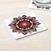 Mandala Pattern 02 in deep roze Square Paper Coast Kartonnen Onderzetters (Schuin)