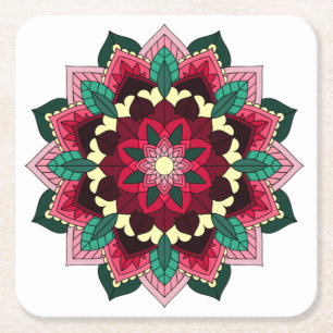 Mandala Pattern 02 in deep roze Square Paper Coast Kartonnen Onderzetters