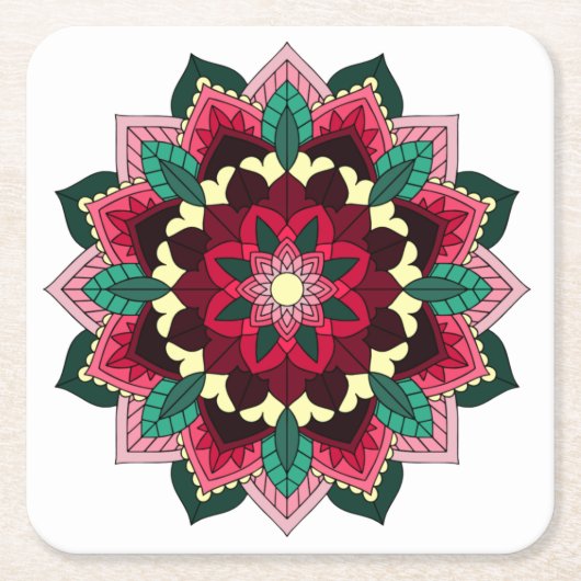 Mandala Pattern 02 in deep roze Square Paper Coast Kartonnen Onderzetters (Voorkant)