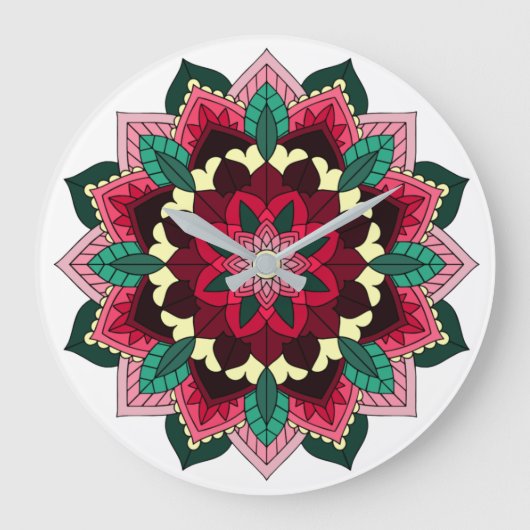 Mandala Pattern 02 in diep roze Grote Klok (Voorkant)