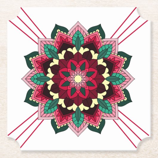 Mandala Pattern 02 in diep roze Onderzetter papier (Voorkant)