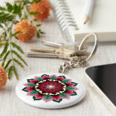 Mandala Pattern 02 in diep roze Sleutelhanger (Zijkant)