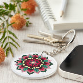 Mandala Pattern 02 in diep roze Sleutelhanger (Voorkant Rechts)