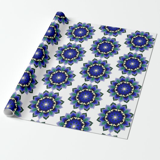Mandala Pattern 02 in donkerblauw Cadeaupapier (Uitgerold)