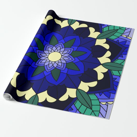 Mandala Pattern 02 in donkerblauw Cadeaupapier (Uitgerold)