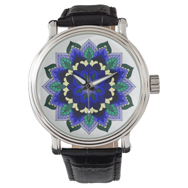 Mandala Pattern 02 in donkerblauw Horloge (Voorkant)