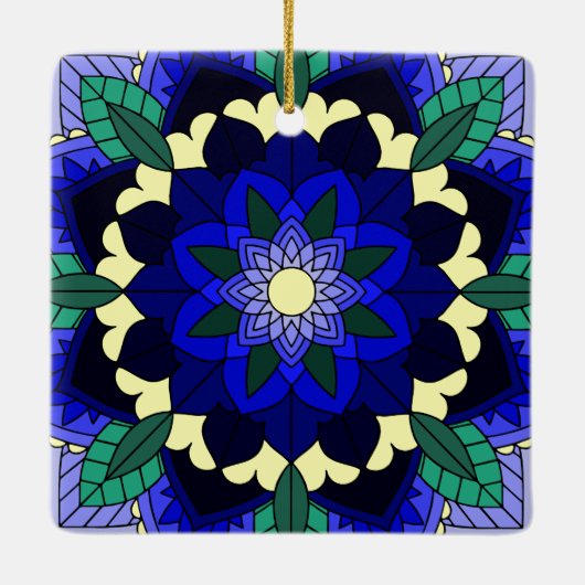 Mandala Pattern 02 in donkerblauw Keramisch Ornament (Achterkant)