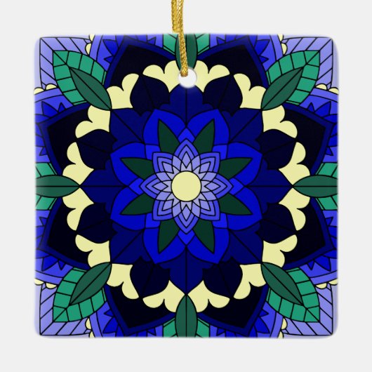 Mandala Pattern 02 in donkerblauw Keramisch Ornament (Voorkant)