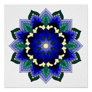 Mandala Pattern 02 in donkerblauw Perfect Poster