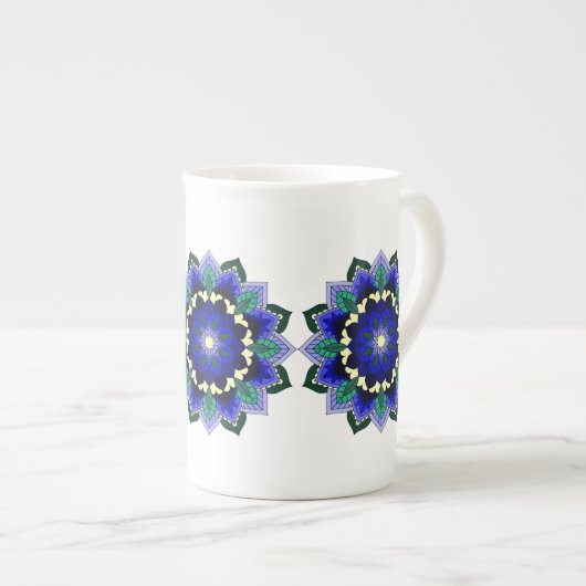 Mandala Pattern 02 in donkerblauw Porselein Kop (Voorkant rechts)