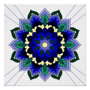 Mandala Pattern 02 in donkerblauw Poster