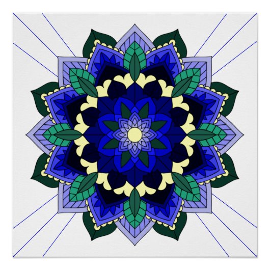 Mandala Pattern 02 in donkerblauw Poster (Voorkant)