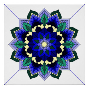 Mandala Pattern 02 in donkerblauw Poster