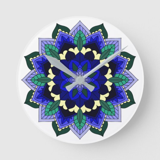Mandala Pattern 02 in donkerblauw Ronde Klok (Voorkant)