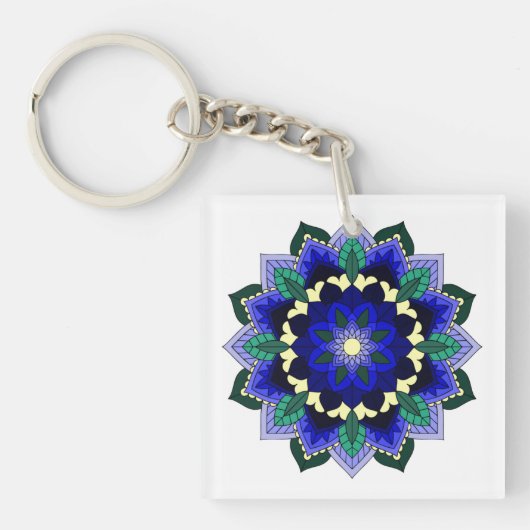 Mandala Pattern 02 in donkerblauw Sleutelhanger (Voorkant)