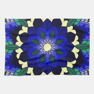 Mandala Pattern 02 in donkerblauw Theedoek
