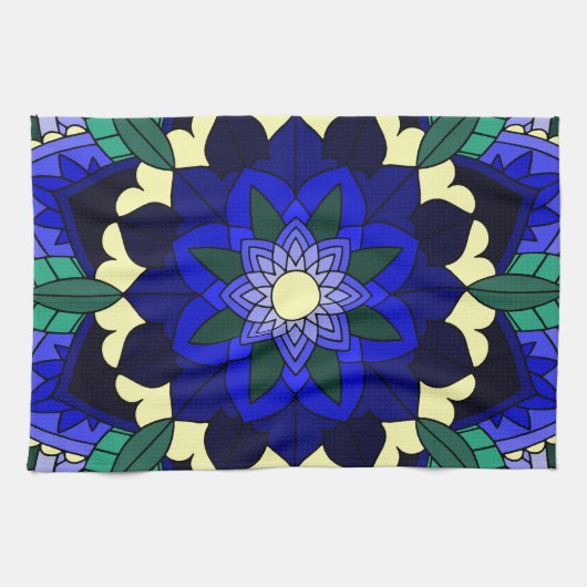 Mandala Pattern 02 in donkerblauw Theedoek (Horizontaal)