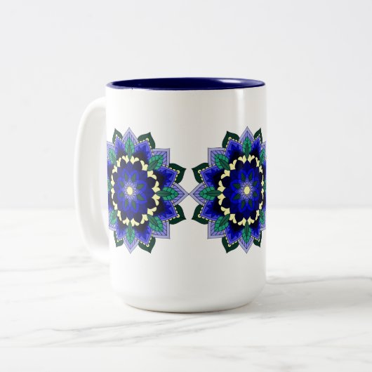 Mandala Pattern 02 in donkerblauw Tweekleurige Koffiemok (Voorkant links)