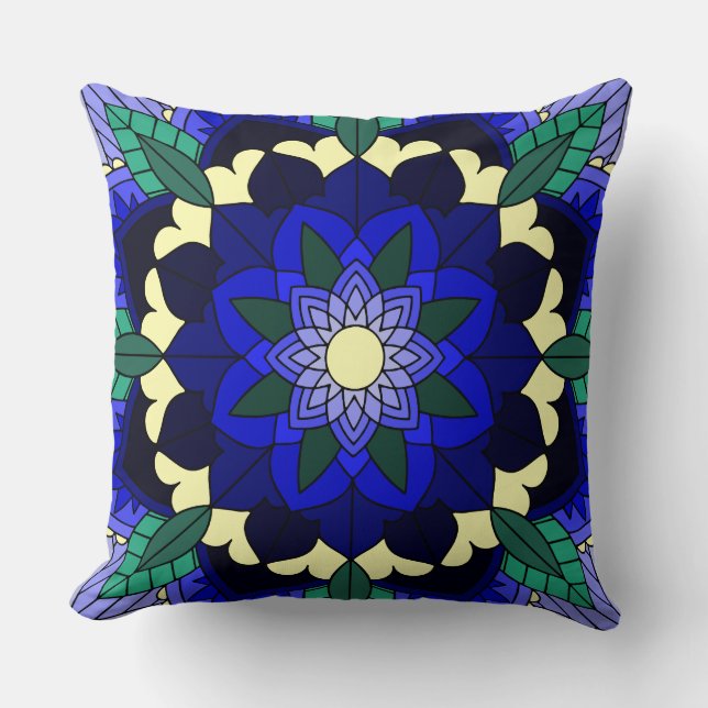 Mandala Pattern 02 in donkerblauwe kussen (Voorkant)