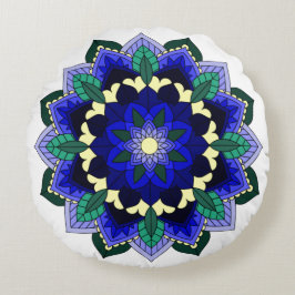 Mandala Pattern 02 in donkerblauwe ronde kussen