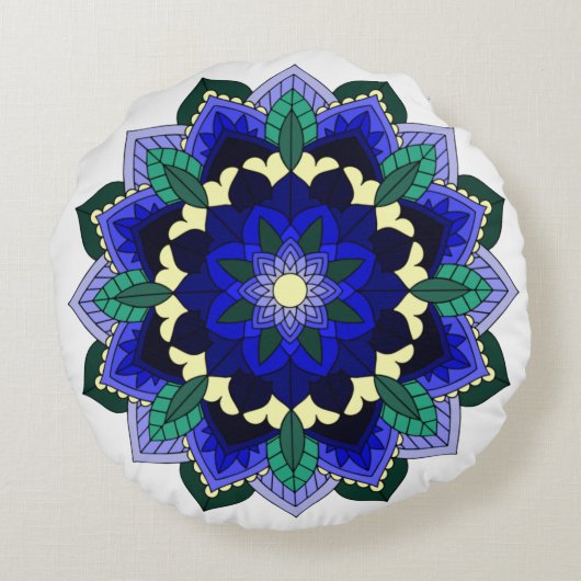 Mandala Pattern 02 in donkerblauwe ronde kussen (Achterkant)