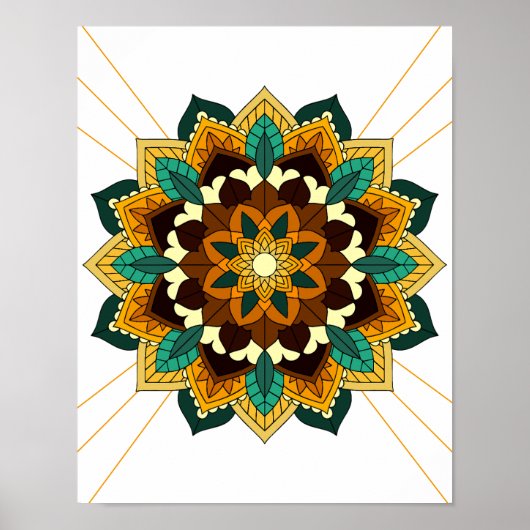 Mandala Pattern 02 in geel en geelbruin Poster (Voorkant)