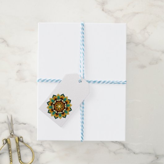 Mandala Pattern 02 in geel & tan Cadeaulabel (Met Touw)